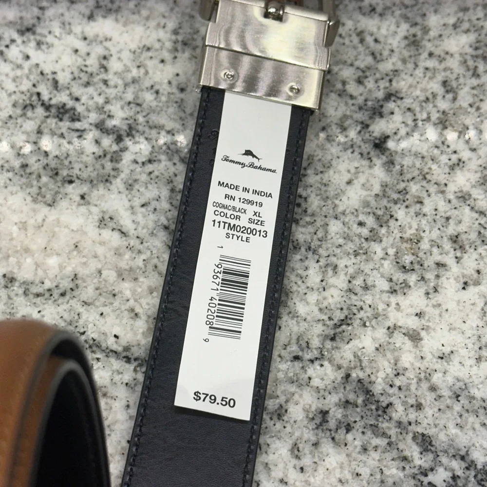 New Tommy Bahama Men XL 42-44 Belt Cognac Black Brown Reversible Leather Coastal